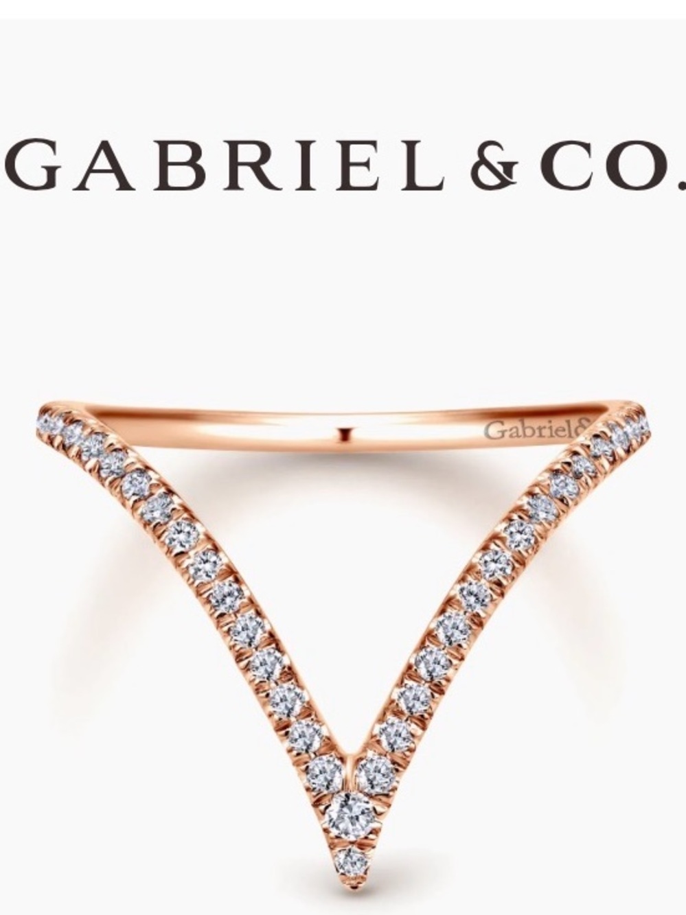 Rose Gold V-Shape Diamond Wedding Ring - size 6